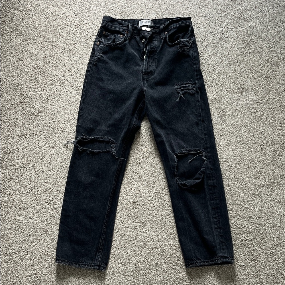 Agolde Black Ripped Straight Jeans